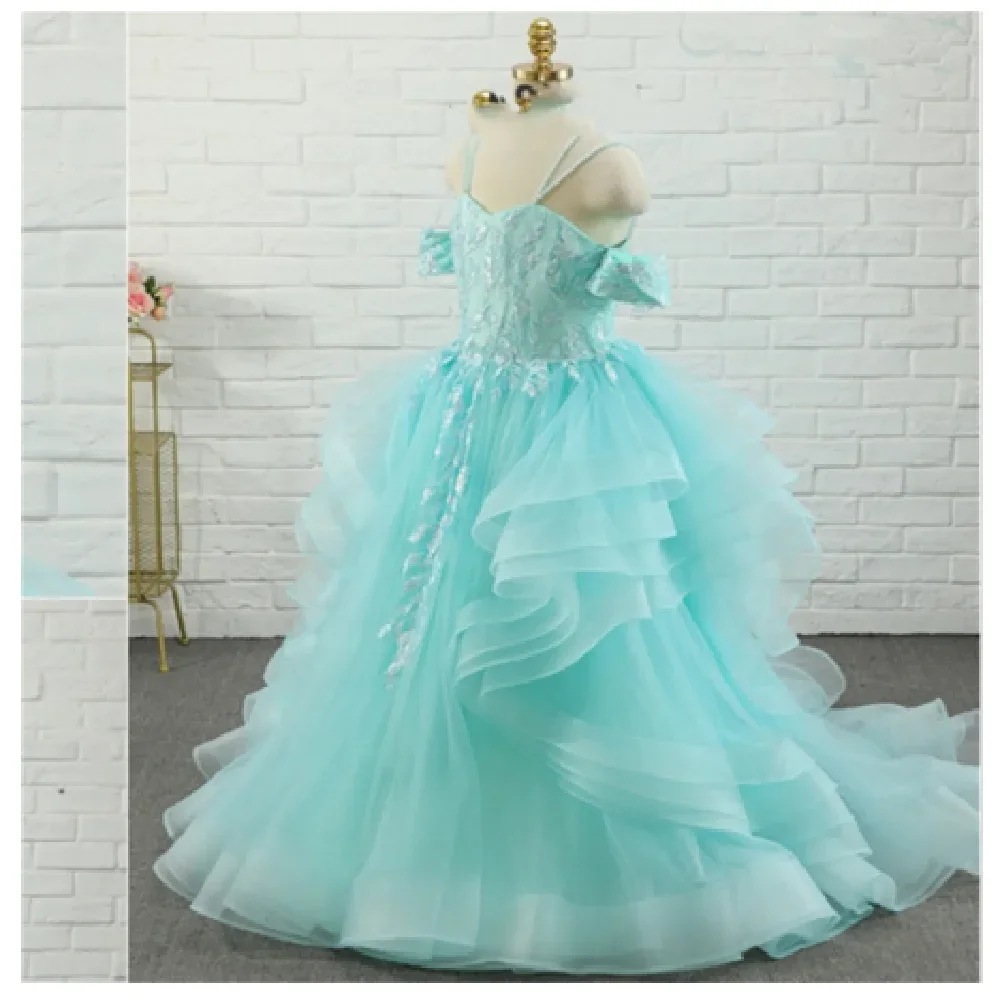 Vestido de flor de ombro inchado para meninas, fora da princesa, primeira comunhão, aniversário, casamento, vestido bonito para crianças, presentes infantis