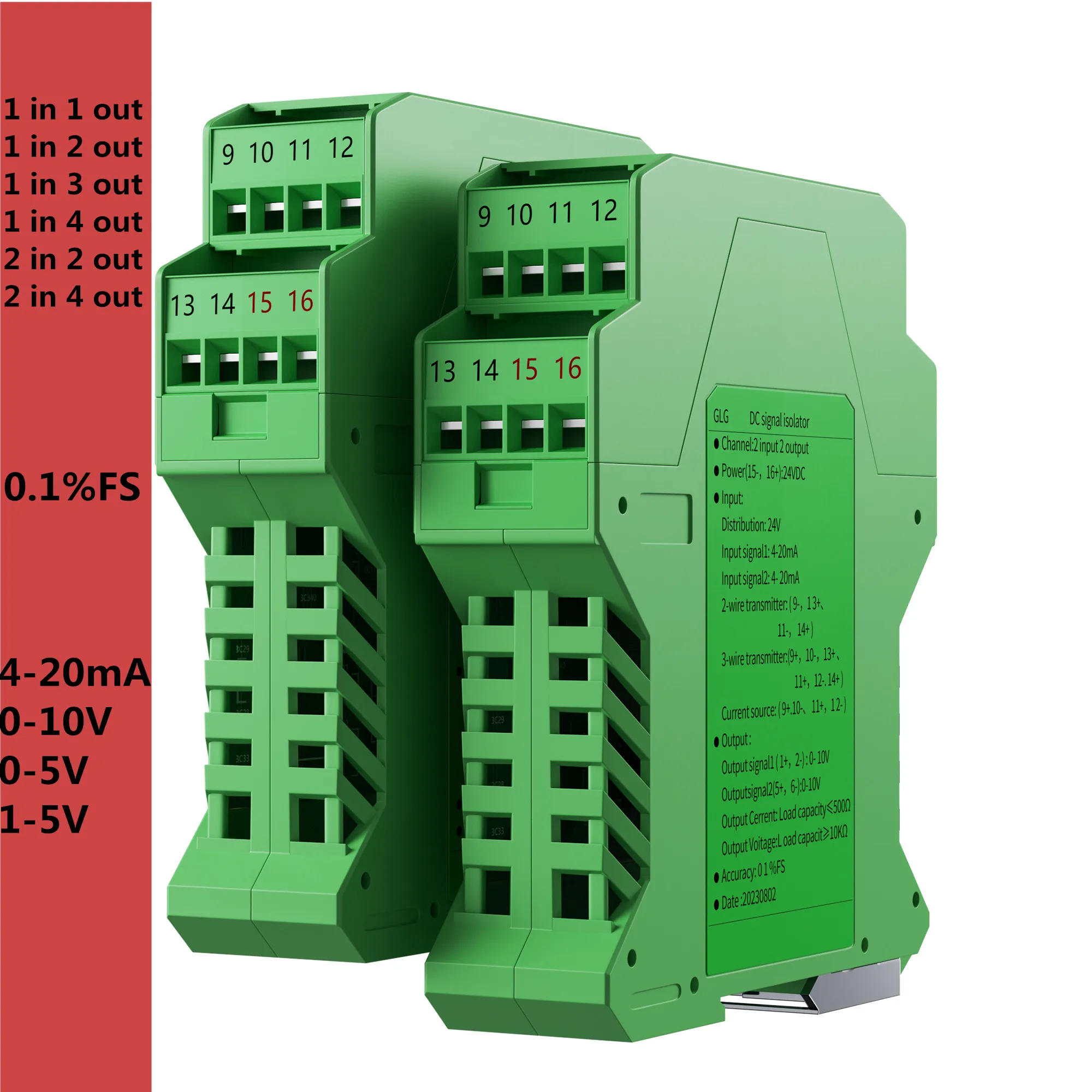 

Signal Isolator 4-20mA 0-10V 0-5V 1-5V Analog Signal Transmitter 2 In 12 Out 2 In 4 Out DC24V Signal Isolation Converter