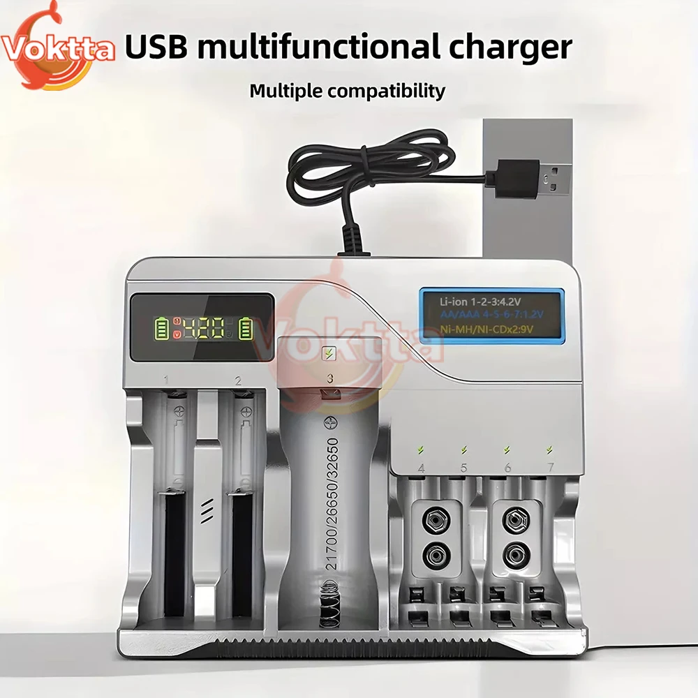 LED Display Smart Battery Charger Rechargeable Batteries Independent Charging Battery Charger for AA AAA Ni-MH 18650 26650 21700