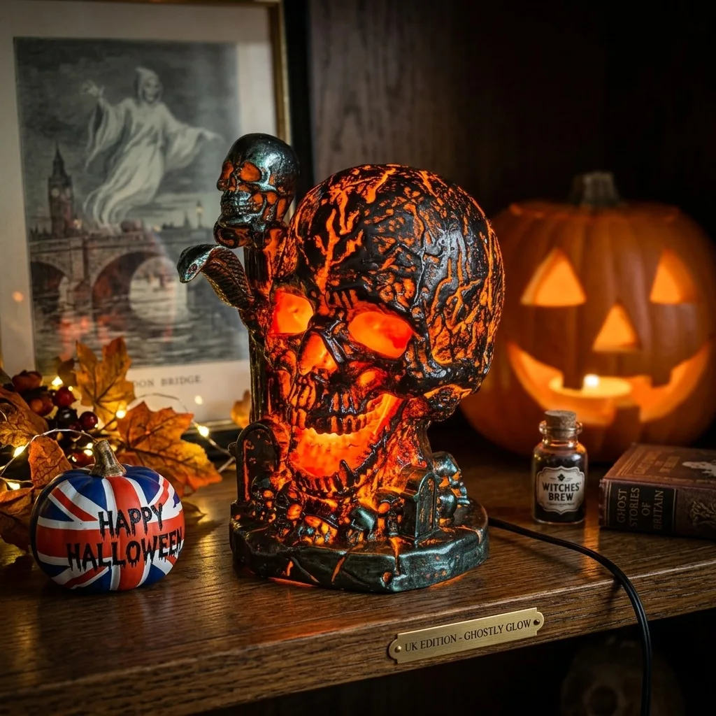 Outdoor Halloween Skull Decor Light, Resin‑Made Ghost Festival Craft Lamp, Creepy Ornament for Garden, Lawn, Yard & Halloween Pa