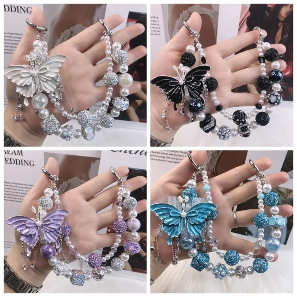 

Glitter Rhinestone Phone Chain Double Layer Luxury Beaded Cell Phone Lanyard Handheld Wrist Strap Beads Bag Pendant
