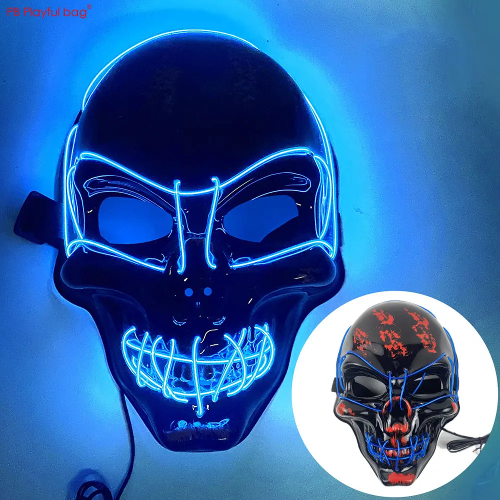 LED เรืองแสง Skull หน้ากากปาร์ตี้ฮาโลวีนคอสเพลย์ของเล่น Props ความบันเทิงเทศกาลที่มีสีสัน Ghost Mask AC189