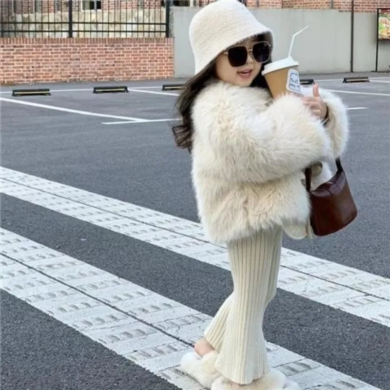 

Girls Long Sleeve Faux Fur Coat Warm Winter Children's Christmas Jacket Kids Outerwear Clothing