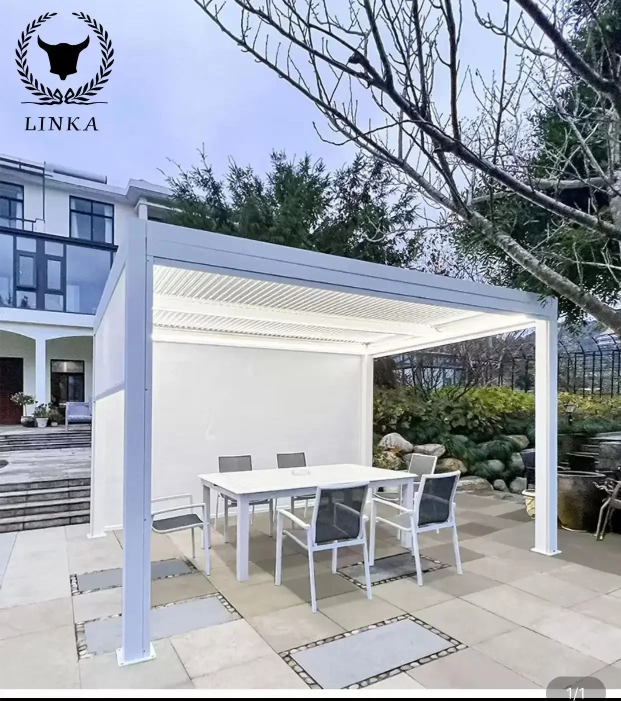 

Pavilion courtyard aluminum alloy new Chinese outdoor terrace villa garden awning electric shutter