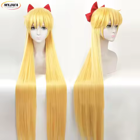 Anime Sailor Venus Cosplay Wig Minako Aino Long Golde Straight Heat Resistant Synthetic Hair Halloween Party Wigs + Wig Cap