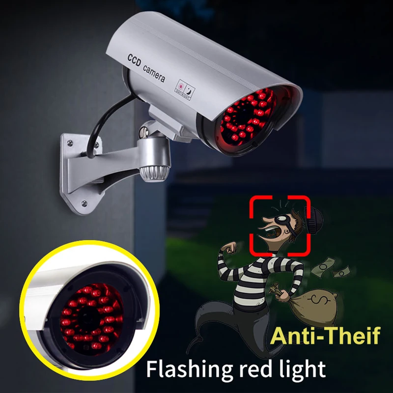 1PC Dummy Security Camera Bullet Fake Surveillance System with Realistic Red Flashing Lights Indoor Outdoor Fake Dummy Camera