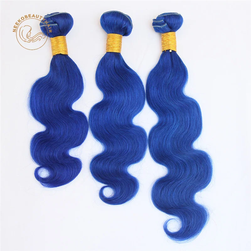 Royal Blue Human Hair Bundle with Closure Dark Blue Colored Hair Bundles with Frontal Body Wave Hair