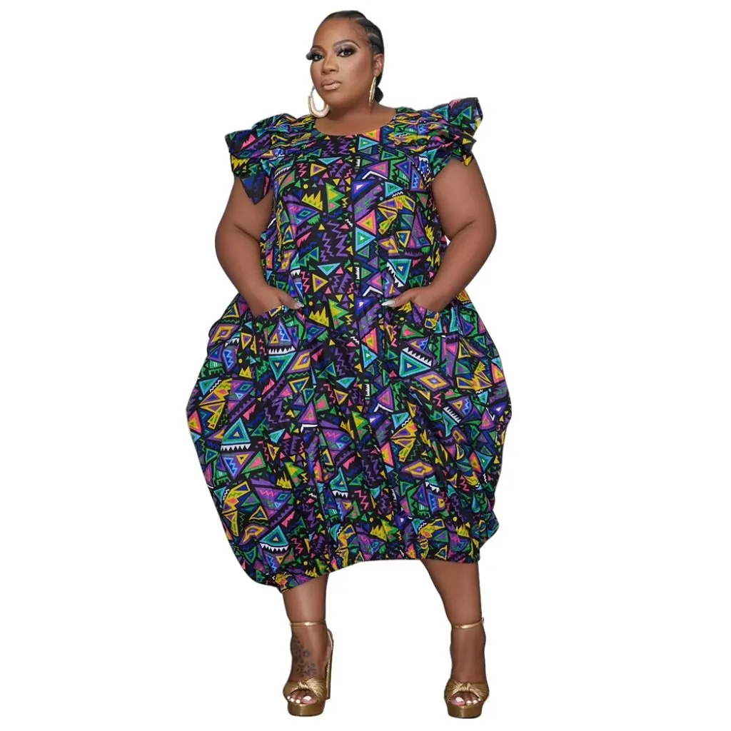 

Women's 3D Printed plus Size Skirt Dress N7828 Spring/Summer Irregular Cake Style Fashion Big Size Gown