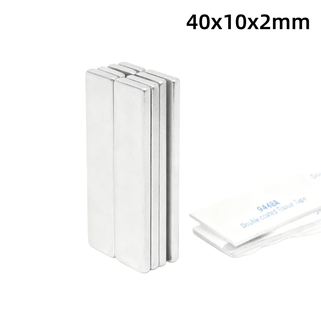40x10x2mm Strong Powerful Block Magnets With Double Sided Adhesive Tape For Fridge, DIY, Building, Scientific, 40*10*2 40x10x2