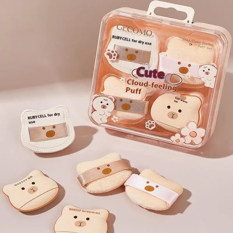 Ensemble de bouffantes de poudre ours mignon, 5 pièces/boîte, doux et confortable, flocage, utilisation humide et sèche, éponge, Mini bouffée du bout des doigts pour Application de maquillage