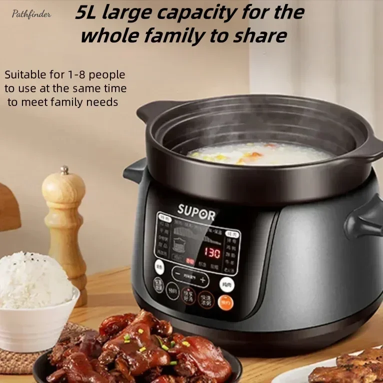 가정용 지능형 자동 스프 전기 스튜 냄비, 보라색 모래 세라믹 냄비, 3L, 4L, 5L 슬로우 쿠커, 크록팬