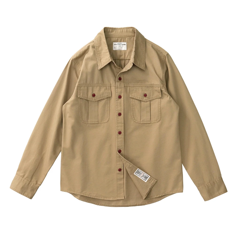 Autumn New Japanese Retro Long-Sleeve Lapel Woven Engineer Shirt Men's Amekaji 100% Cotton Washed Double Pocket Casual Blouses