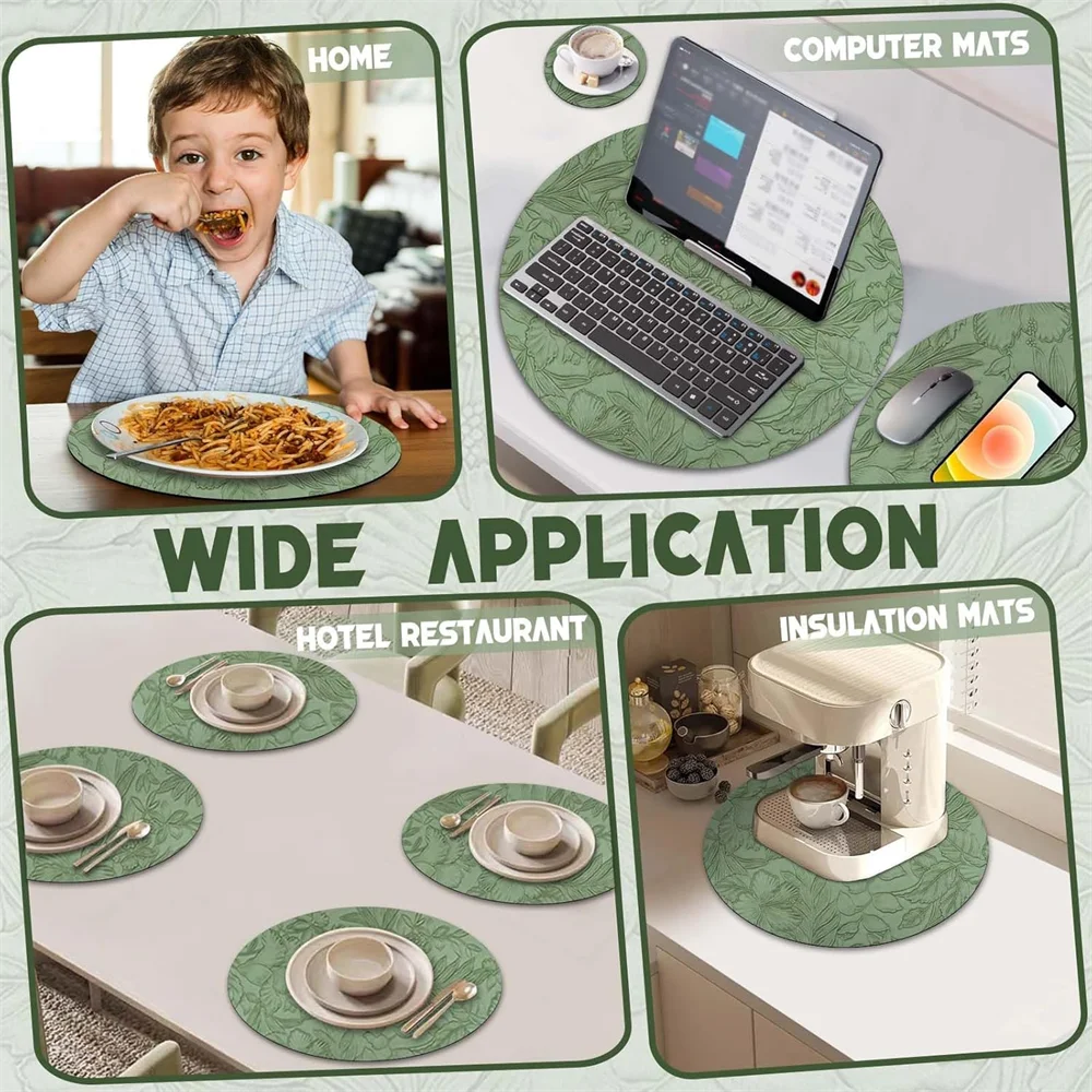 مفارش أطباق، سجادات مكان من جلد البولي يوريثان مزدوجة الجوانب، مقاومة للحرارة ومقاومة للماء وغير قابلة للانزلاق، سجادات طاولة قهوة مستديرة للمطبخ على شكل زهور قابلة للغسل #6