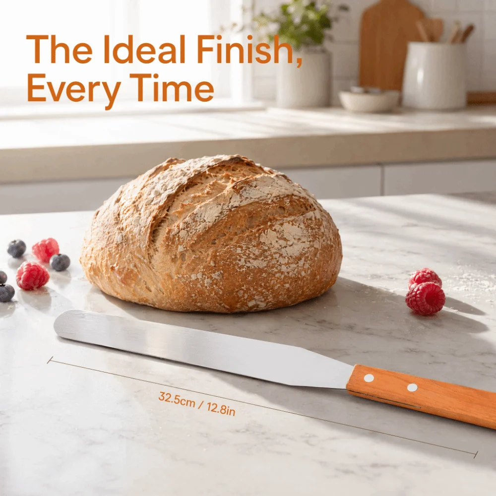 Stainless Steel Cake Icing Spatula Straight Blade Flat Blade Cake Scraper Spatula Smooth Edge Riveted Handle