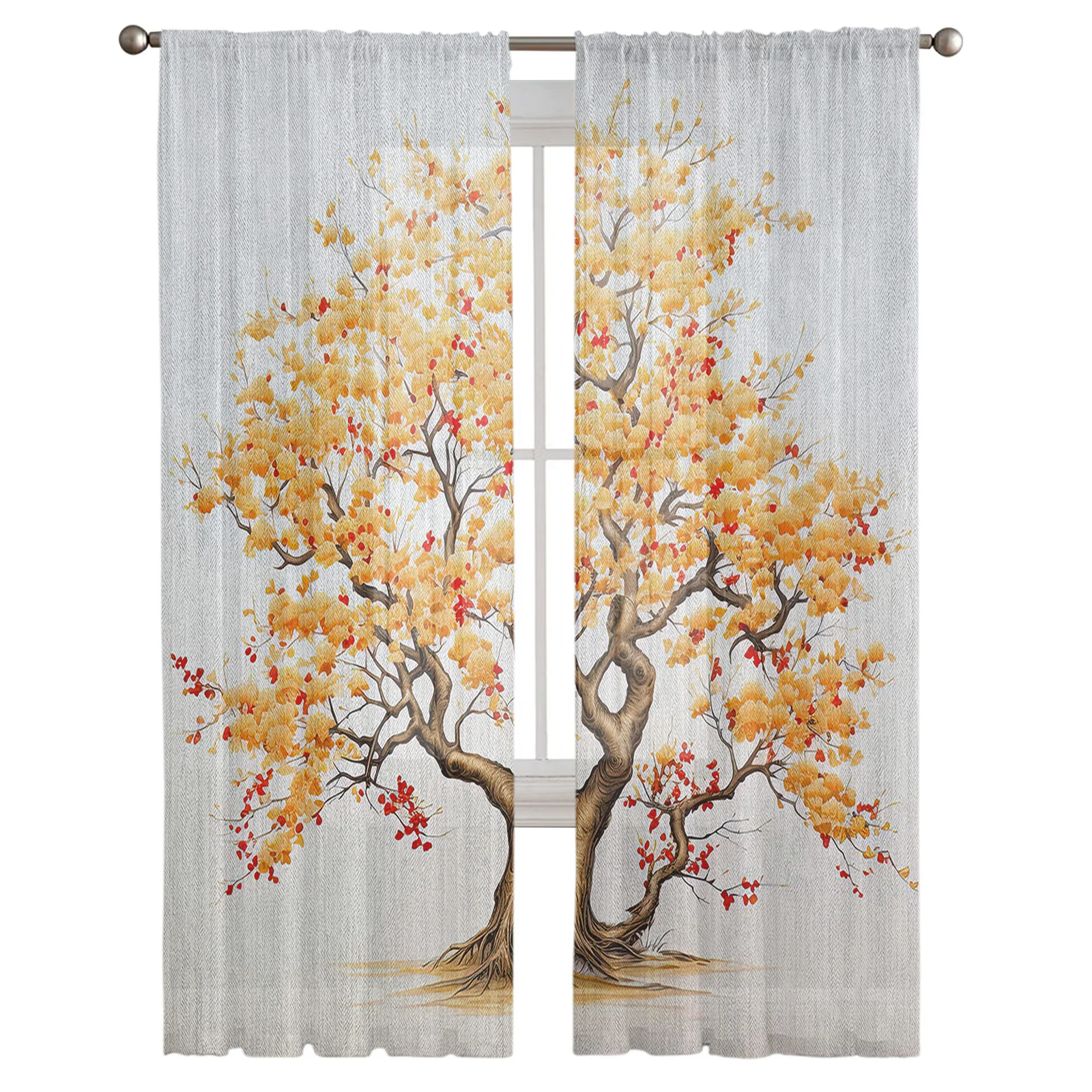 Tree Leaves Flowers Trunk Patterns Sheer Curtains For Living Room Window Tulle Curtain Bedroom Kitchen Decoration Voile Drapes