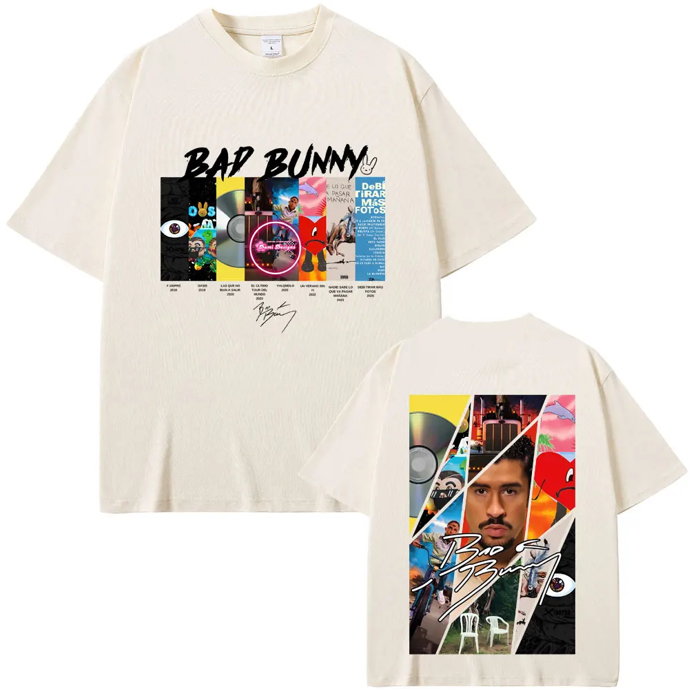 

Rapper Bad Bunny Music Album Double Sided Print Tshirt Men Fashion Hip Hop Short Sleeve T-shirts Men's Vintage Oversized T Shirt