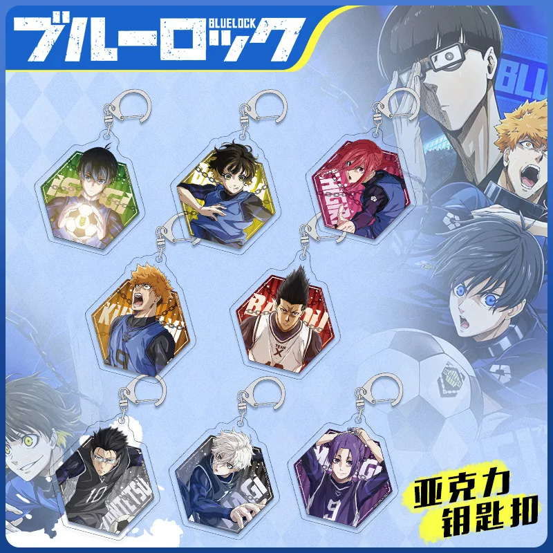 6Cm Anime Isagi Yoichi Meguru Kunigami Transparant Acryl Sleutelhanger Blue Lock Karakter Acryl Sleutelhanger Metalen Ketting Hanger