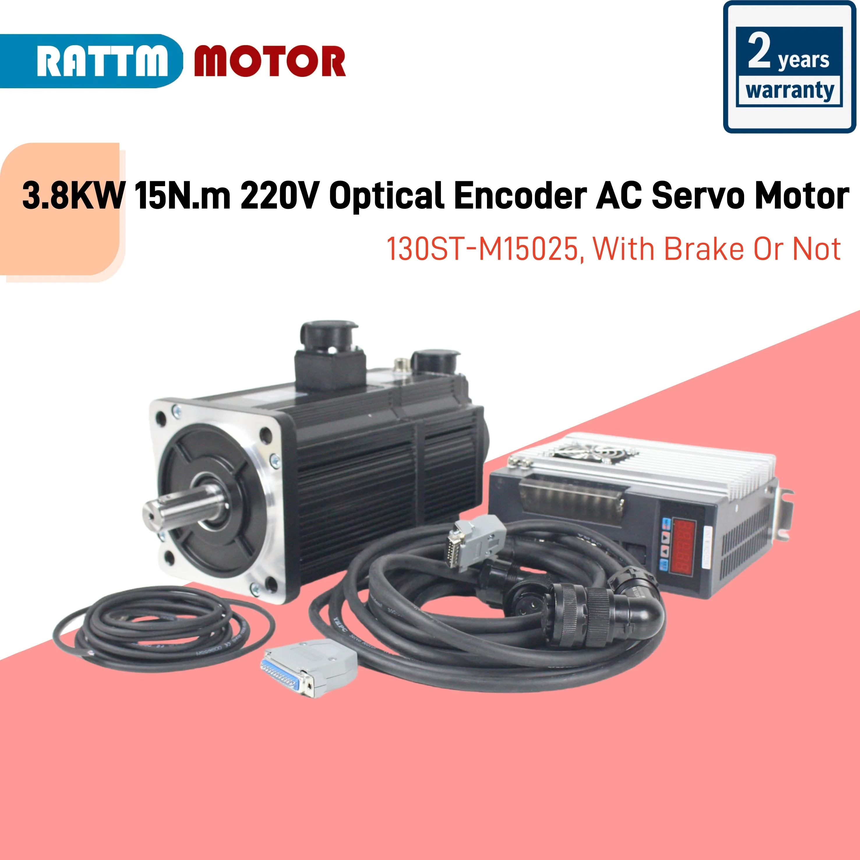 Optical Encoder 3.8KW 15N.m 130ST-M15025 220V AC Servo Motor With Brake Or Not Speed 2500-3000RPM +Driver Motion Control For CNC
