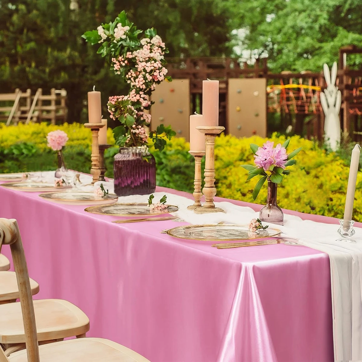 Rectangle Tablecloth Satin Table Cloth Bright Smooth White Pink Solid Color Table Cover Wedding Party Supplies Table Decors