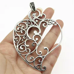 WYSIWYG 1pcs 90x61mm Carved Heart Charms For Jewelry Making Antique Silver Color Charm Pendant Jewelry Accessories