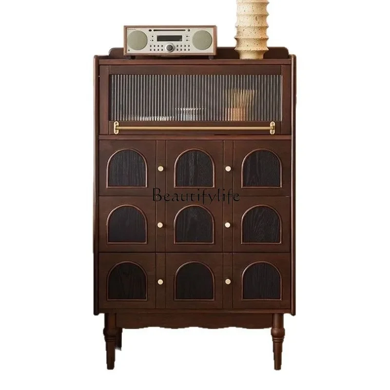 

LJY*Nordic medieval dining side retro simple storage French solid wood integrated wall cabinet