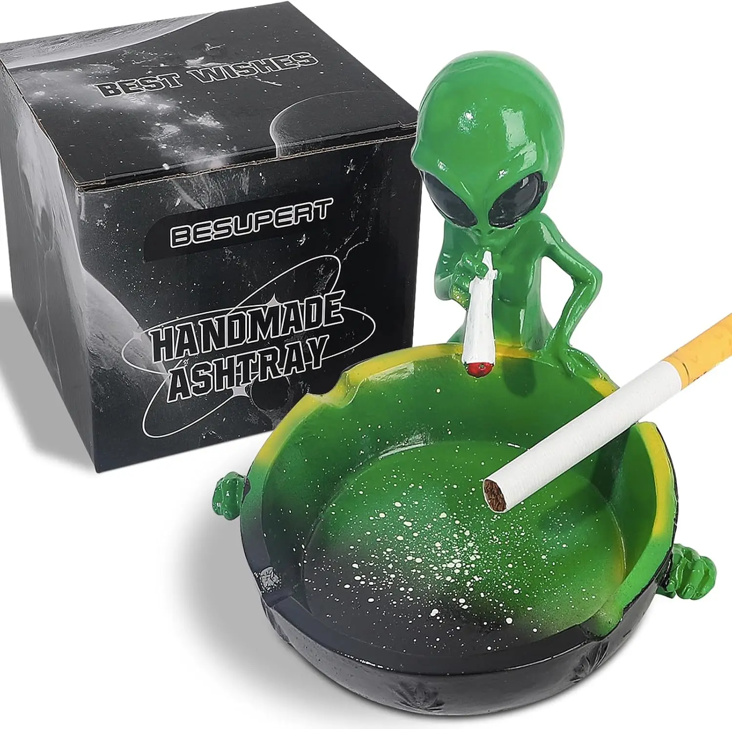 

Cute Hand-Painted Resin Ashtray for Cigarettes, Funny Home Decor Gift for Smokers, Indoor Outdoor Use (Green)