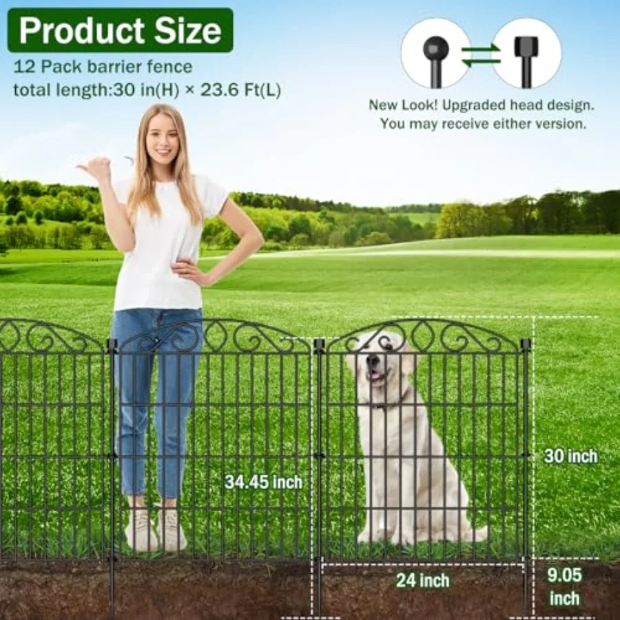 Garden Fence 12 Panel - 30in H x 23.6ft L No Dig Rustproof Metal Tall Animal Barrier for Dogs Rabbits Decorative Outdoor Border
