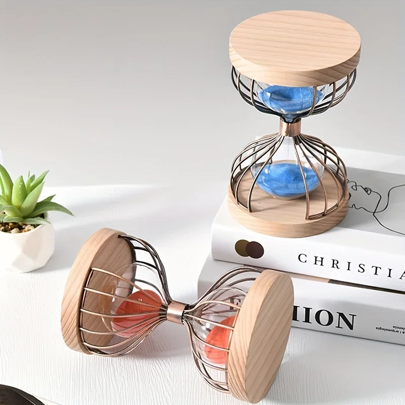 1pc Elegant 15-Minute Sand Timer Retro Wooden Base Metal Frame Decorative Desk Accessory Home Office Study Time Management Gift