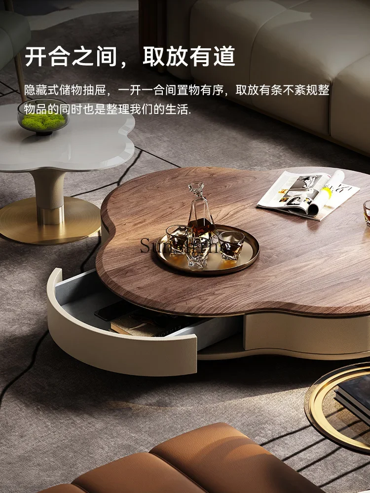 

Light luxury modern whole house with high-end walnut four-leaf clover size round coffee table FT
