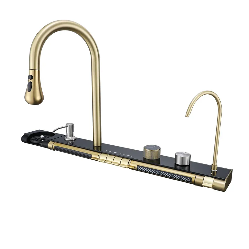 

ZC1-LED цифровые нано-ручные современные однослотовые утолщенные смесители-водопад из нержавеющей стали 304, многофункциональные умные кухонные смесители