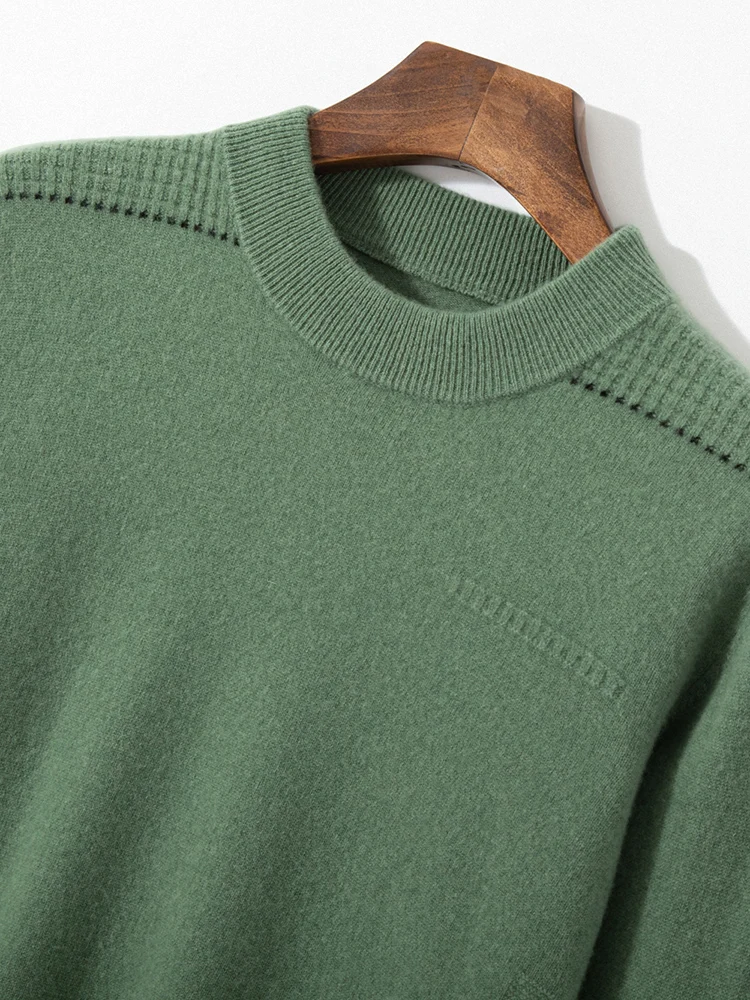 

Autumn Winter Men's O-neck Cashmere Sweater Pullovers Simple Lines Shoulder 100% Merino Wool Knitwear Thick Casual Male Clothing