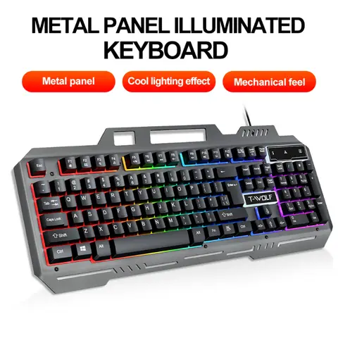 TF600 Wired Keyboard Mouse Set RGB Backlit 104 Keys Metal Panel Mechanical Keyboard DPI Adjustable Mouse for Game Office