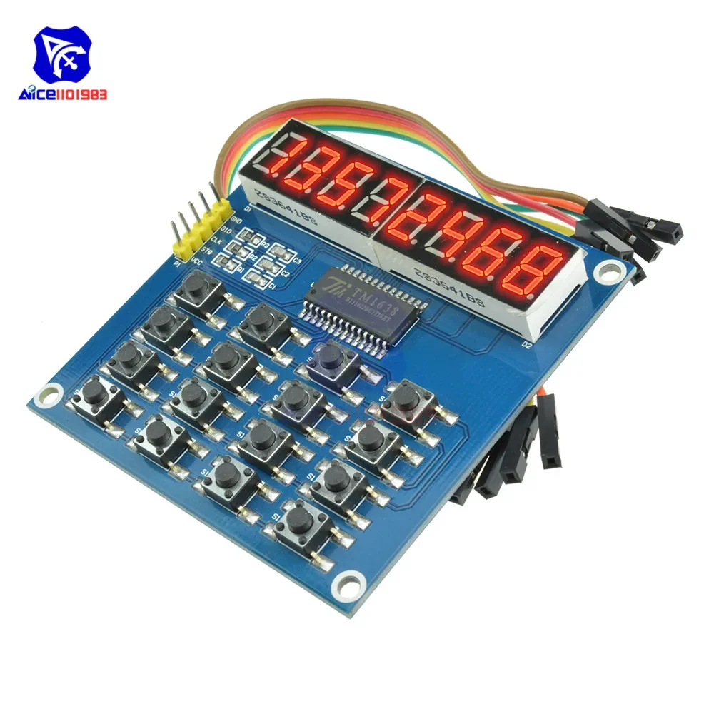 TM1638 8-Bit LED Digit Tube Display Module 16 Keys Keyboard Switch Button Module for Arduino with 4 Pin Dupont Wire