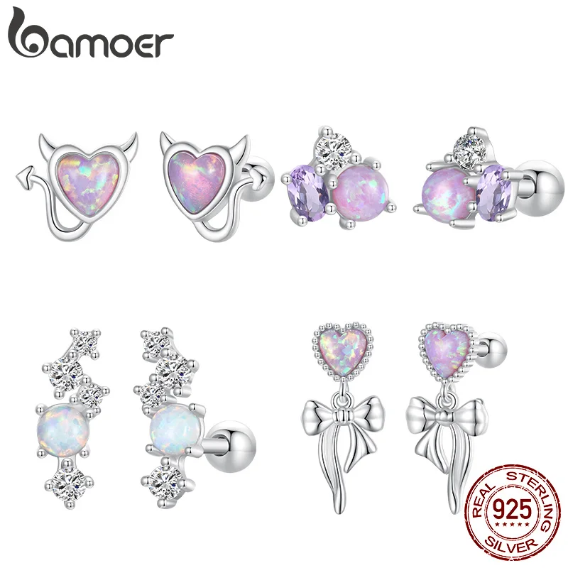 

Bamoer 925 Sterling Silver Exquisite Small Demon Opal CZ Stud Earrings White Gold For Women Holiday Party Gift Fine Jewelry