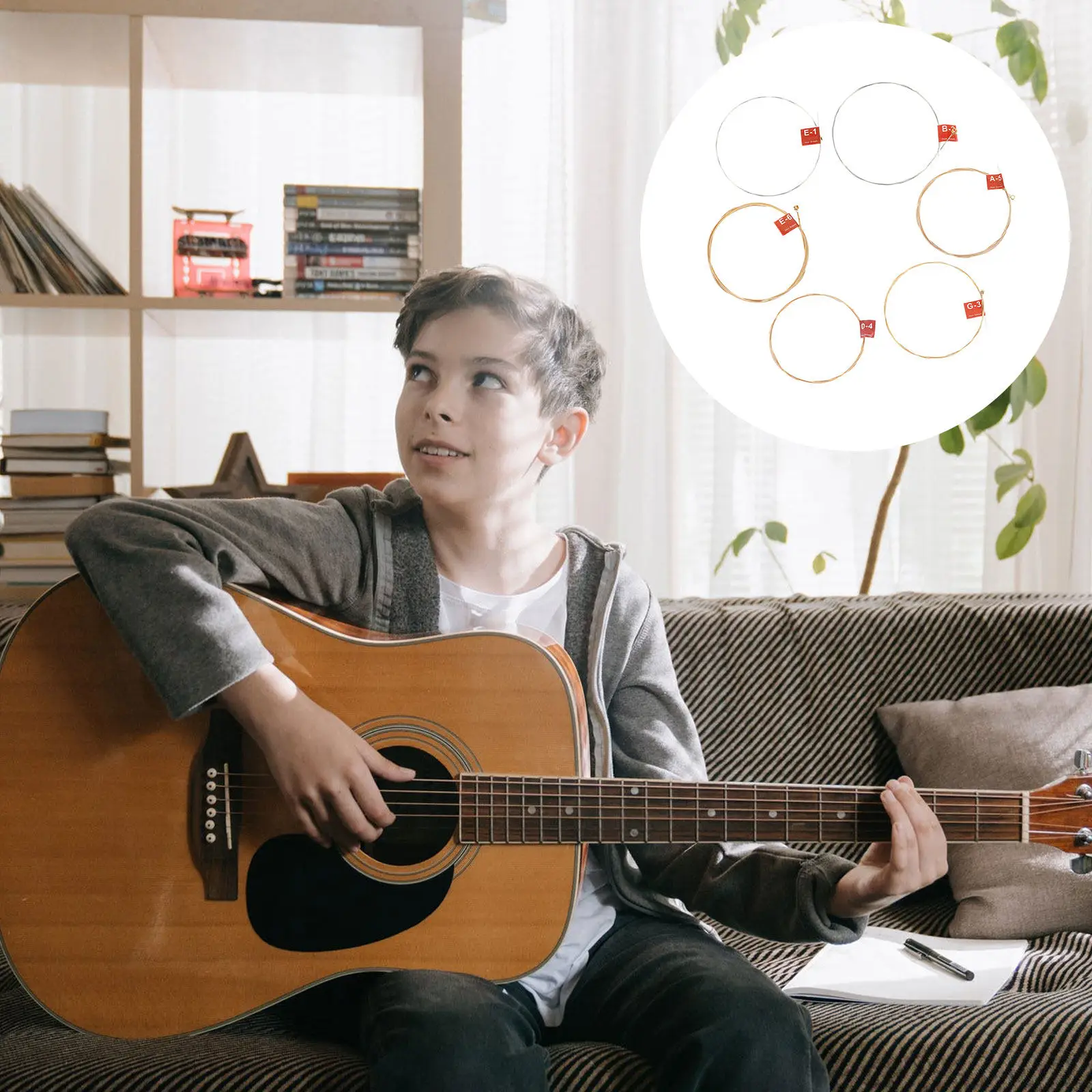 6Pcs Guitar Changing Strings Reliable Folk Guitar Replacement Set High Tensile Strength Clear Tone Convenient String Upgrade