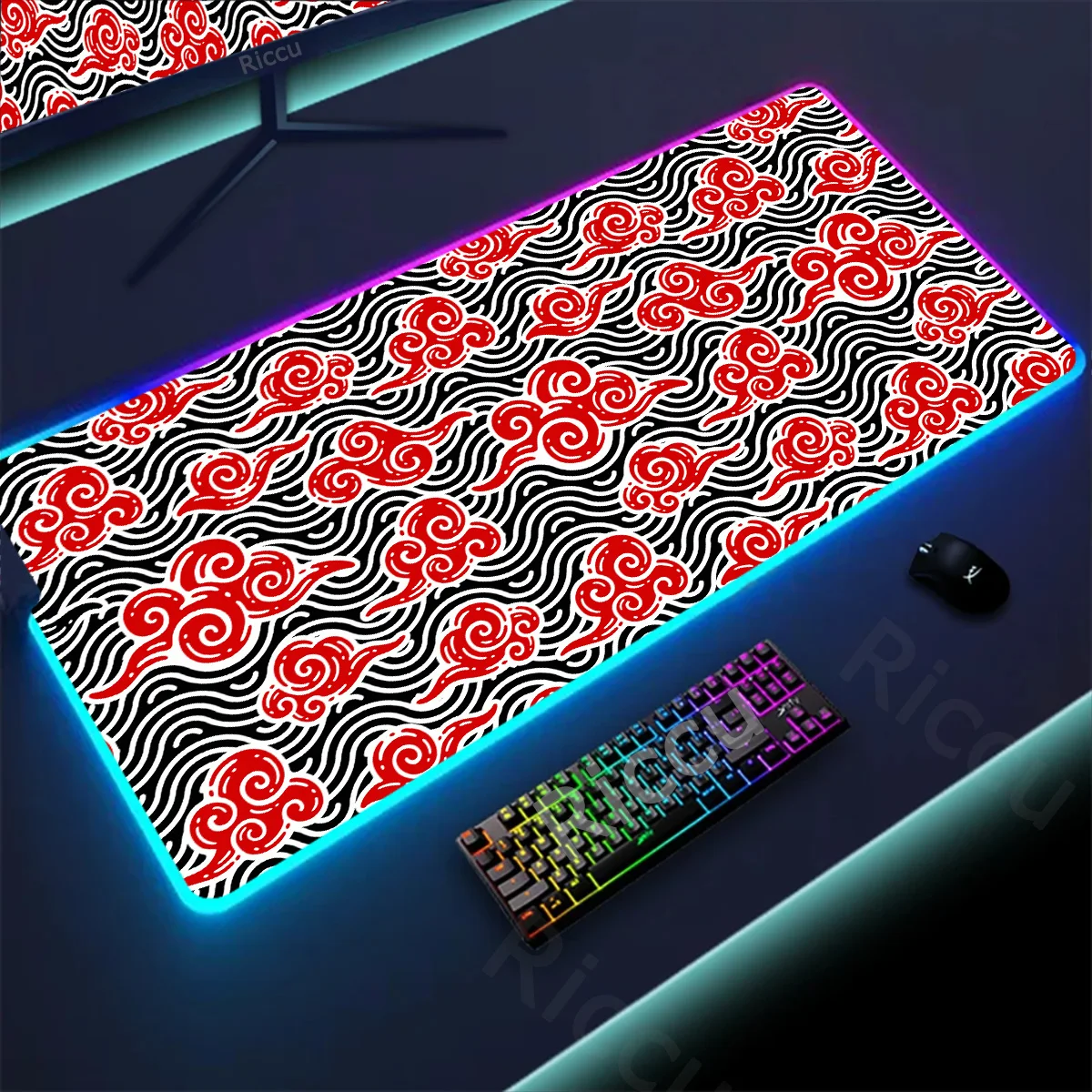 

Gaming LED Deskmat Kawaii Red Cloud RGB Computer Mousepad Lock Edge Backlit Keyboard Mat Rubber Table Pad Game Luminous Mice Mat