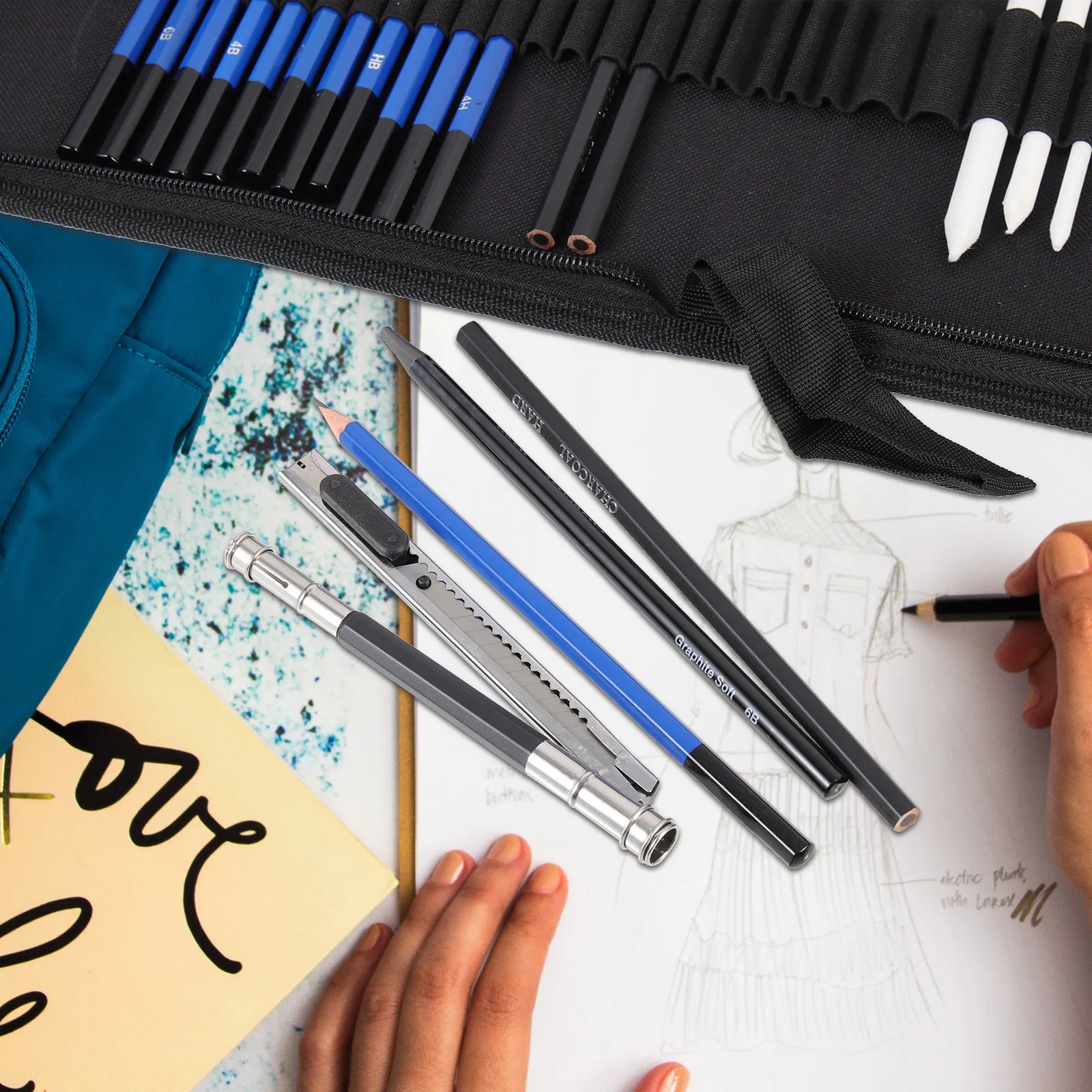 1Set Professional Sketching Pencil Set Art Supplies Drawing For Art Student Kit Complete Pencils Students Classroom