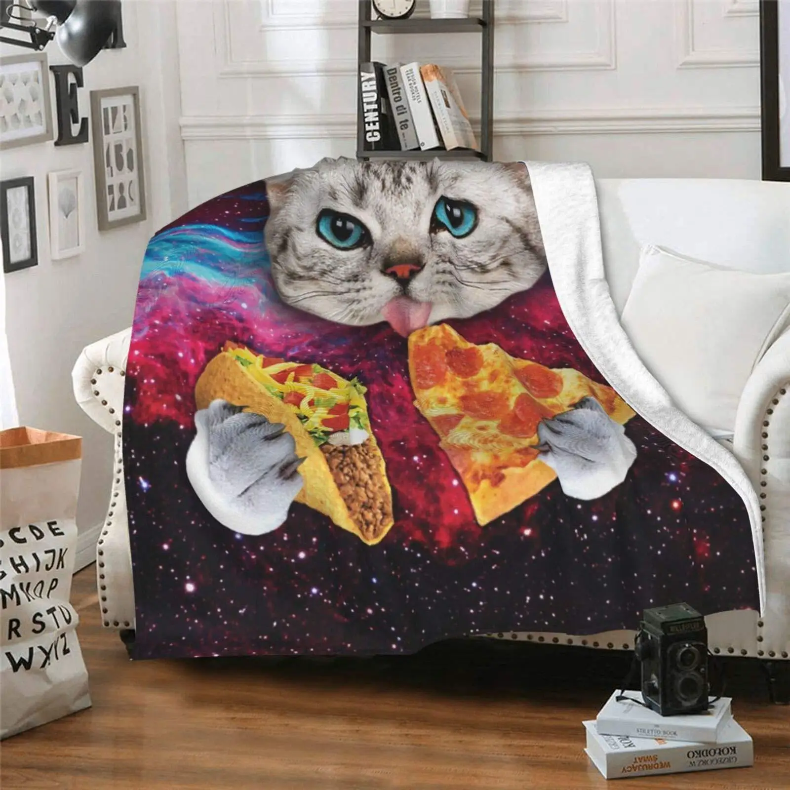 Interesting cat-themed items digital-printed polyester Bedroom velvet flannel cover blanket Fleece sofa cover blankets for beds