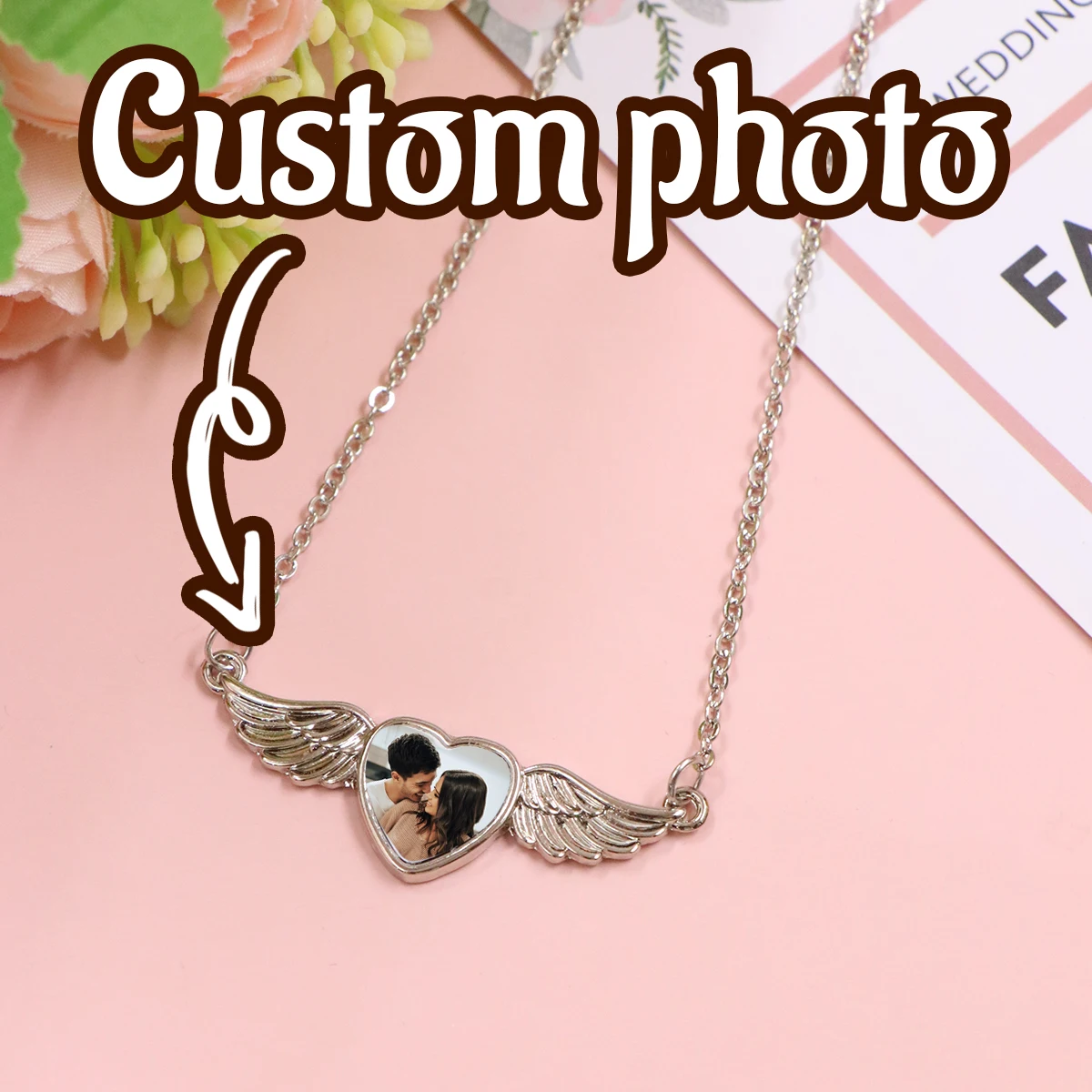Customized angel wing necklace, personalized necklace for women, custom photo necklace, customizable photo wing necklace,