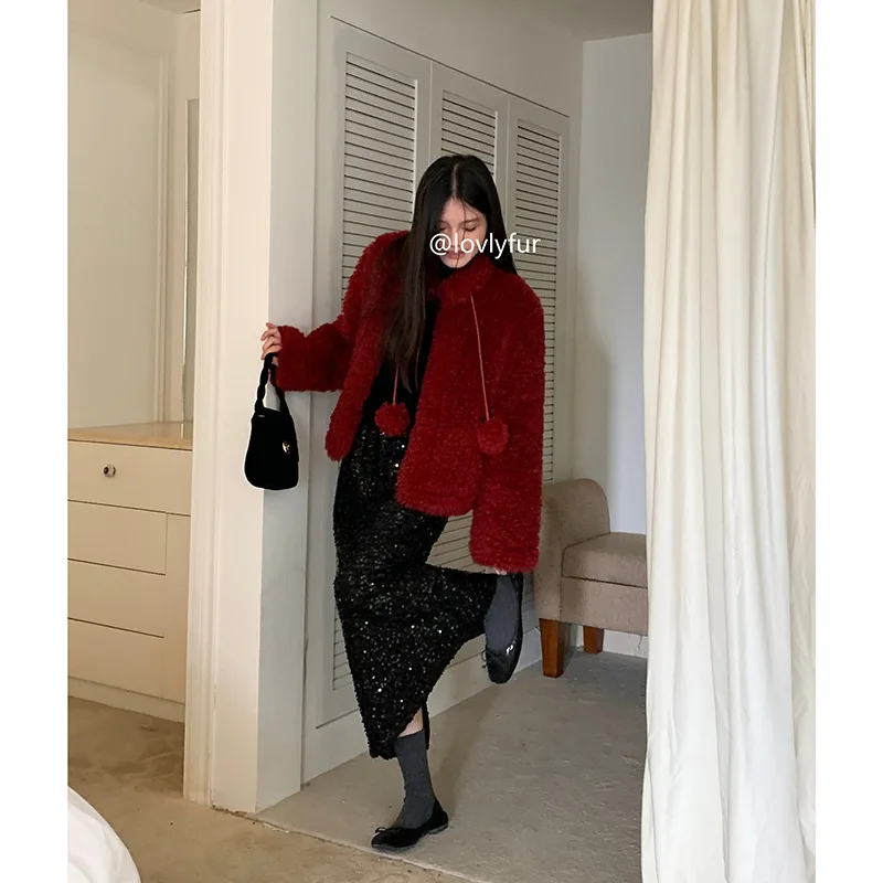 

Vintage short woolen coat women's clothing winter new imitation lamb wool top
