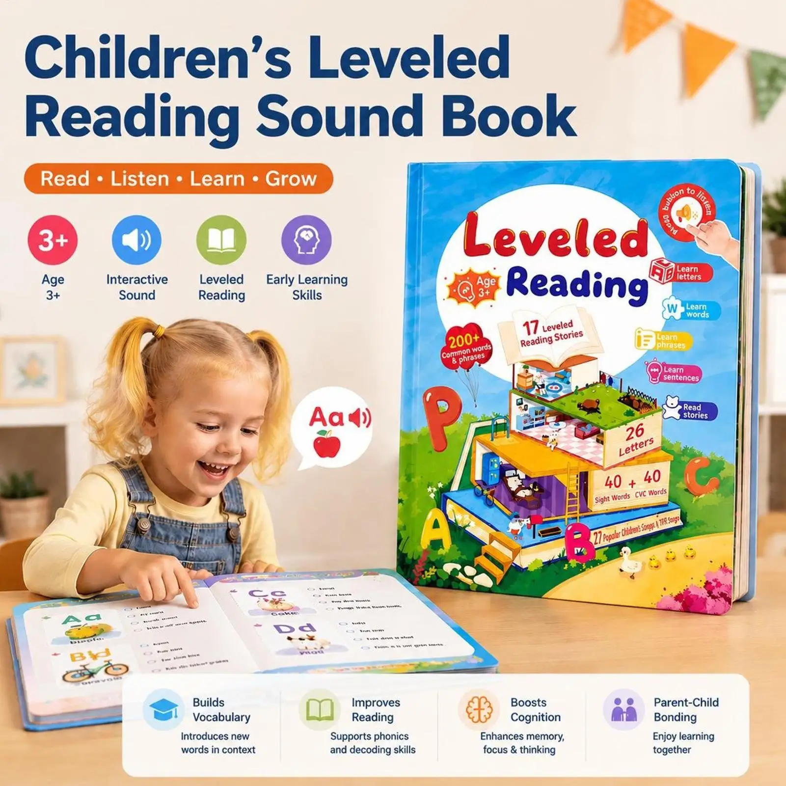 Talking Books Literacy Development Early Learning Audiobook Interactive Educational Books for Boys Girls Preschoolers