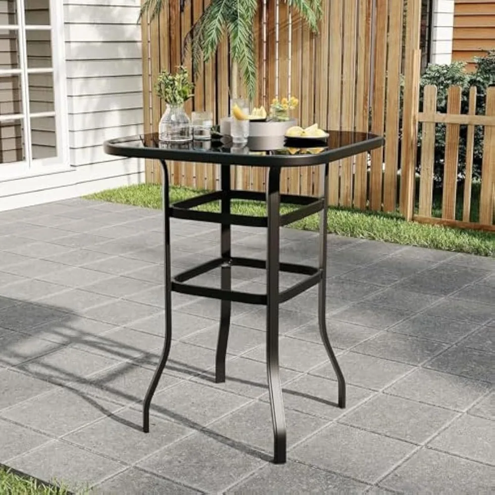 

Bar Table, Square Patio Table Tempered Glass, Outdoor Bistro Tables for Hot Tub, Balcony, Garden, Patio, Poolside, Lawn,