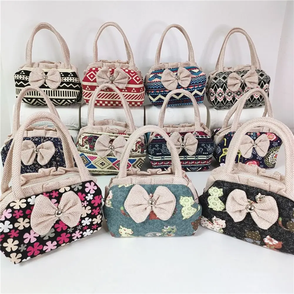 

Women Bow Mini Handbag Cotton Canvas Large Capacity Underarm Shopping Tote Phone Purse Handle Bag