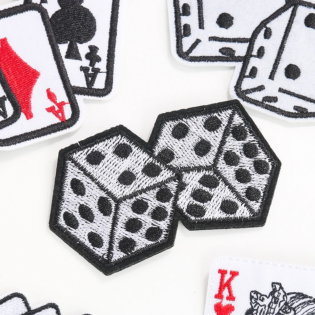 2PCS Personality Poker Patch Custom Iron on Transfers for Clothing Pharaoh Dice DIY Apparel Sewing Supplies Decoration Stickers