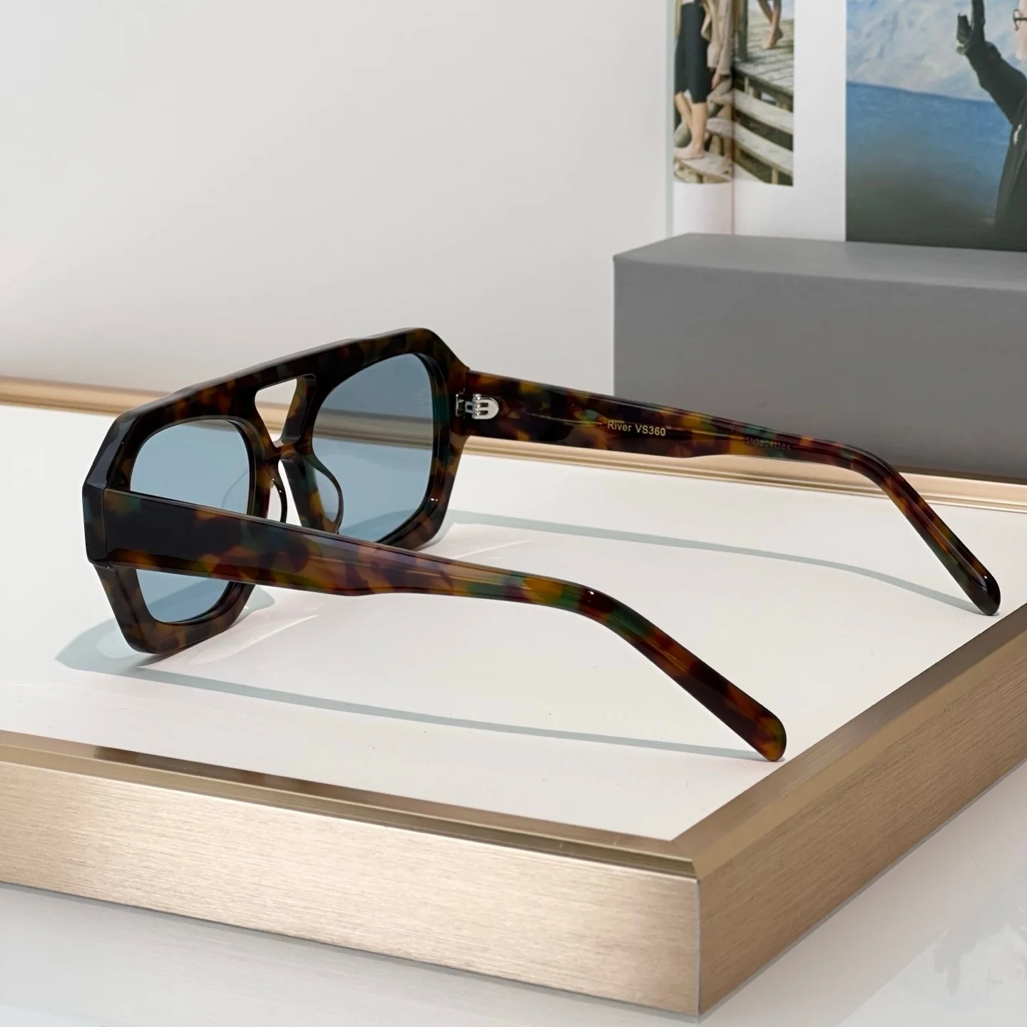 RIVER Fashion Sunglasses Man Woman,Iconic Double Bridge Polygon Design,UV Blocking Light Blue Lens,Elevate Your Outfit