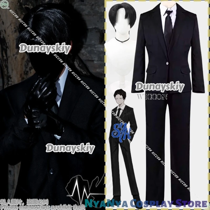 ชุดคอสเพลย์โรลันด์จากอนิเมะเกม Library of Ruina เสื้อโค้ทสีดำ กางเกง เนคไท หน้ากากสยองขวัญ ถุงมือ สำหรับงานปาร์ตี้ฮาโลวีน คริสต์มาส และคอสเพลย์