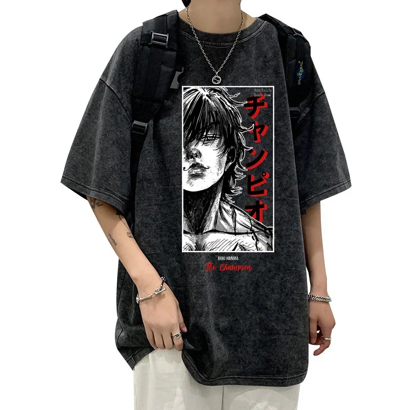 Anime Grappler Baki Hanma T-shirt Unisex Harajuku Streetwear Moda T-shirt lavate 100% cotone Abiti estivi Abbigliamento casual