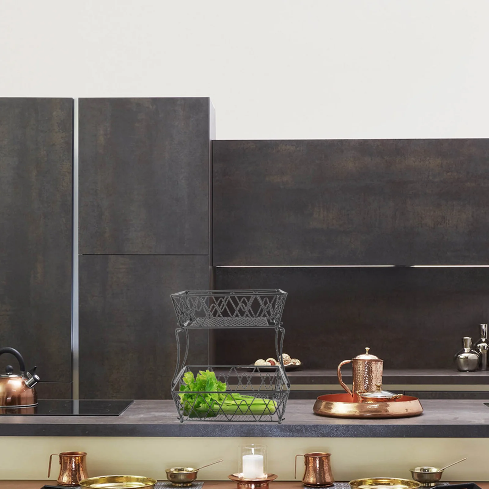 

1Pcs Iron Basket Double-Layer Design Kitchen Storage Organizer Fruit Vegetable Holder Large Capacity Creative Home Use