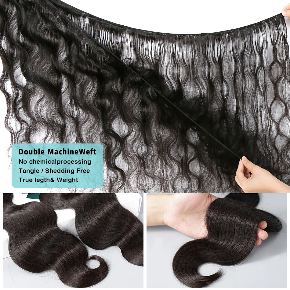 Extensions de cheveux humains Body Wave pour femmes, cheveux brésiliens Remy, 100% vierges, noir naturel, 8-40 pouces, 1 pièce, 3/4 pièces