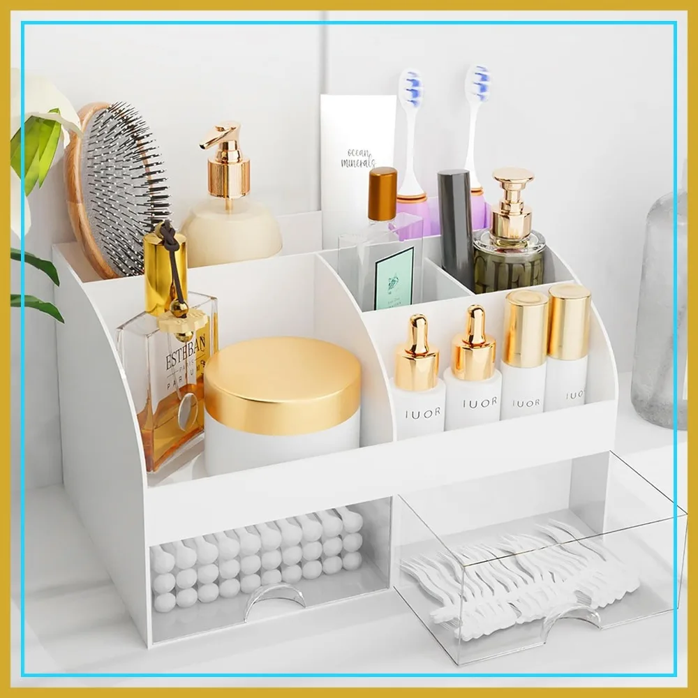 

Makeup Organizer with Drawers, Cosmetic Storage for Dresser Vanity and Bathroom Countertop, Beauty Holder for Lipstick Brush, Skincare Organizer for Vanity, Cosmetic Display Case